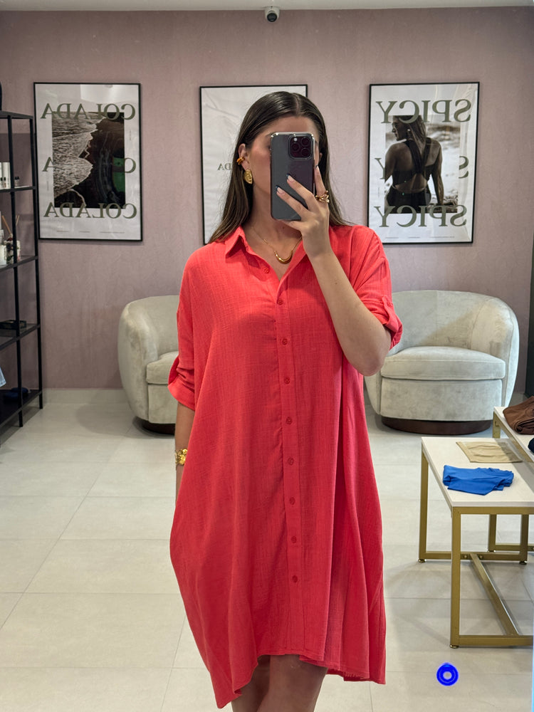 Coral Button Up Dress