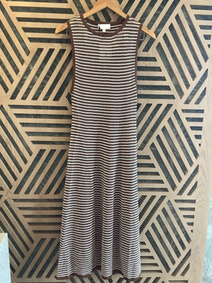 Taupe Striped Maxi Long Dress