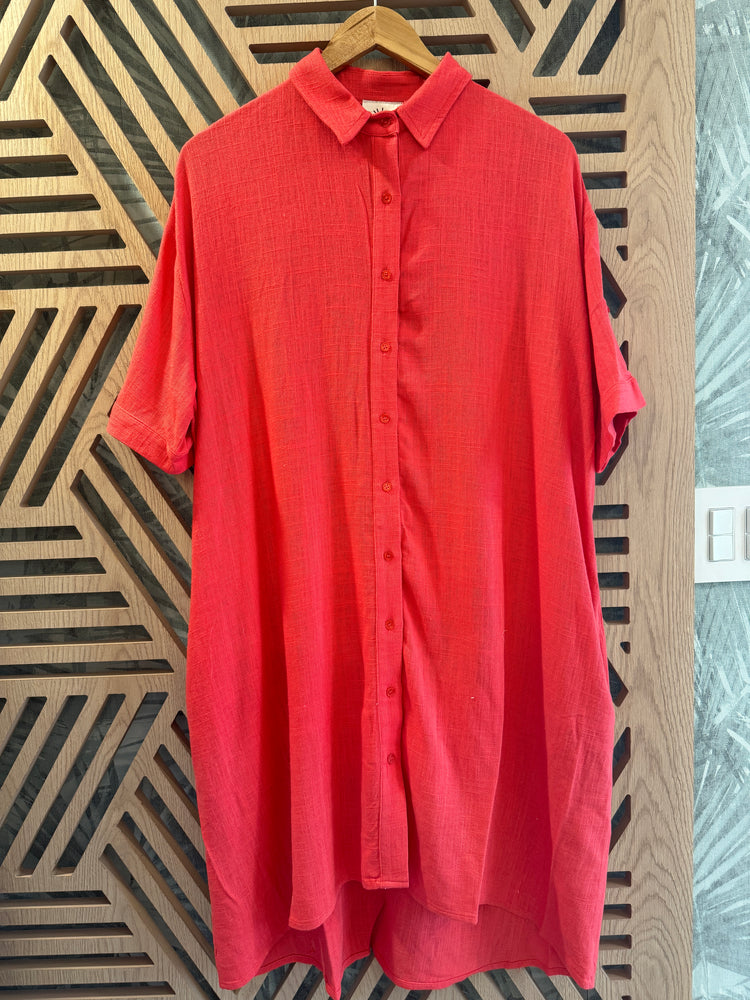 Coral Button Up Dress