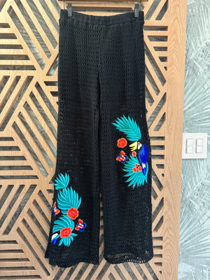 Black Crochet with Patches Pant