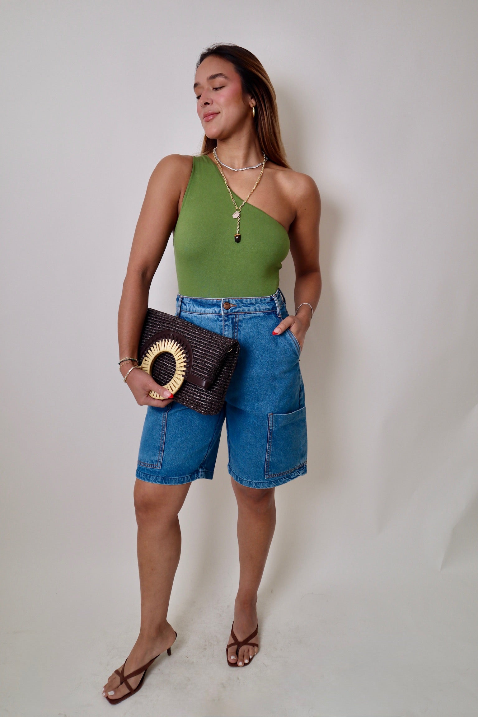 One Shoulder Crepe-Bodysuit