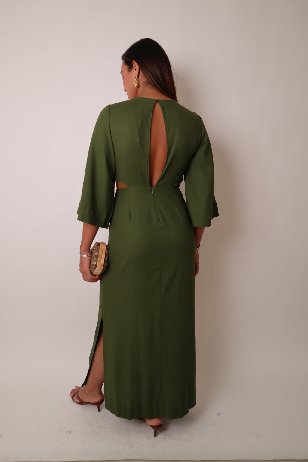 Green Cut-Out Linen Maxi Dress