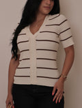 V-Neck Short Sleeve Fitted Ribbed Sweater Top