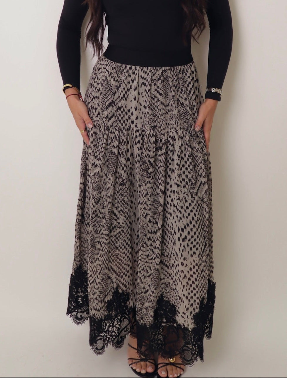Snake Print Lace Skirt