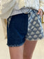 Denim Short Leaves Print