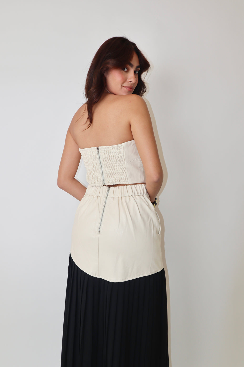 Faux Leather Top & Pleated Skirt Set