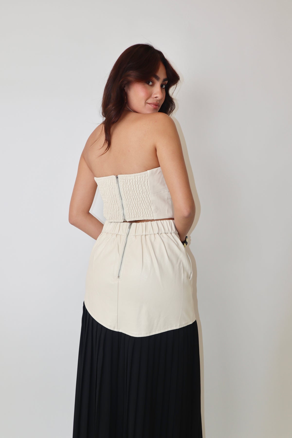 Faux Leather Top & Pleated Skirt Set