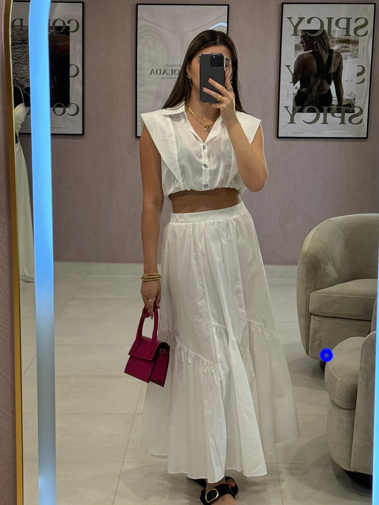 White Flare Long Skirt