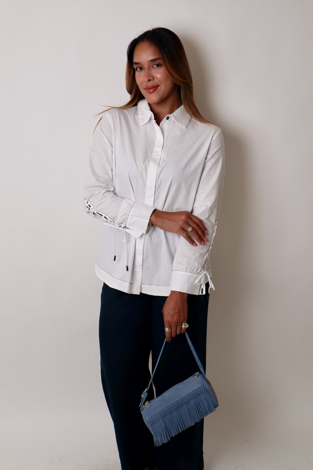 Lace-up Detail Poplin Shirt
