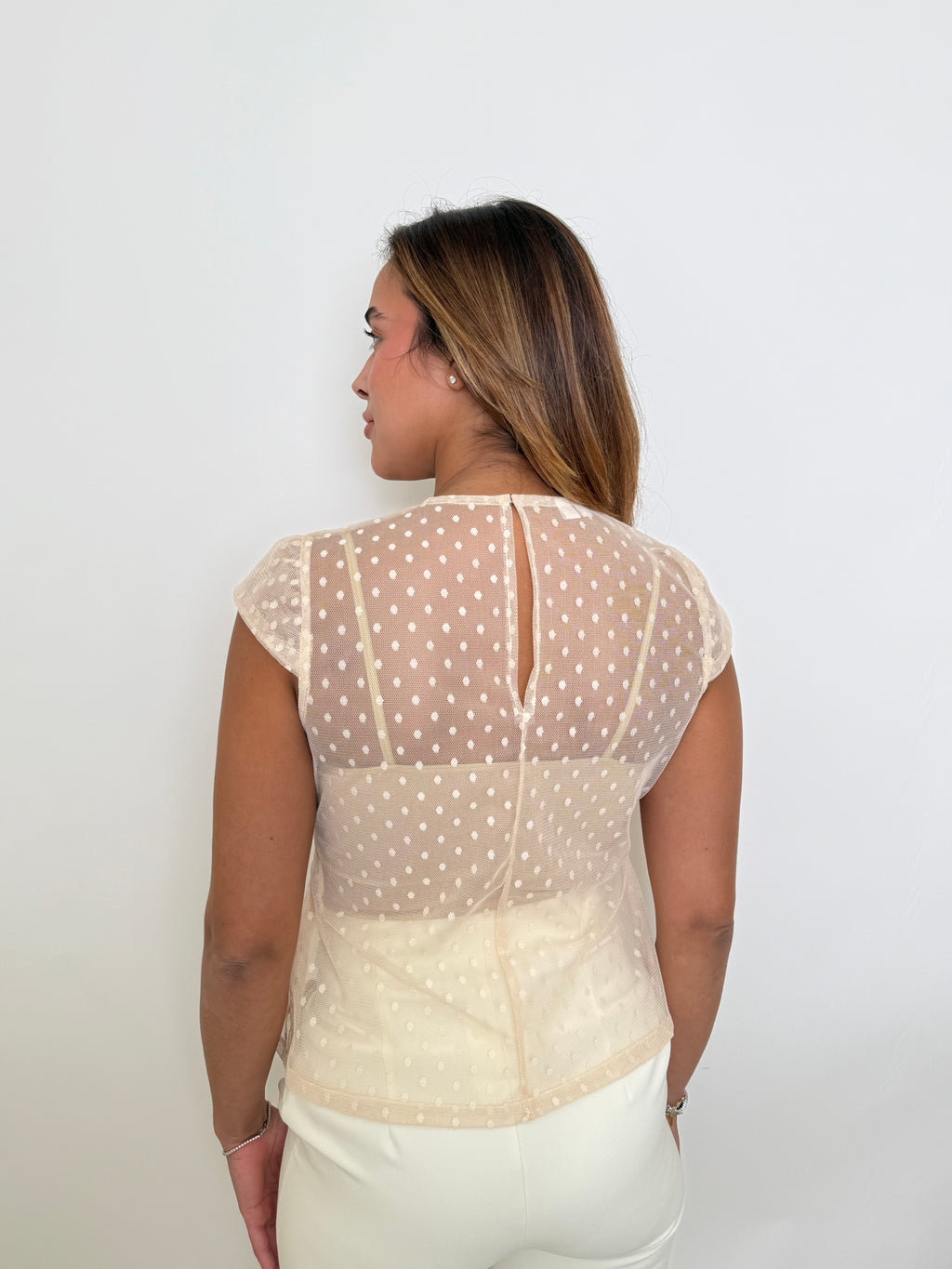 Polka Dot With Flower Detail Top