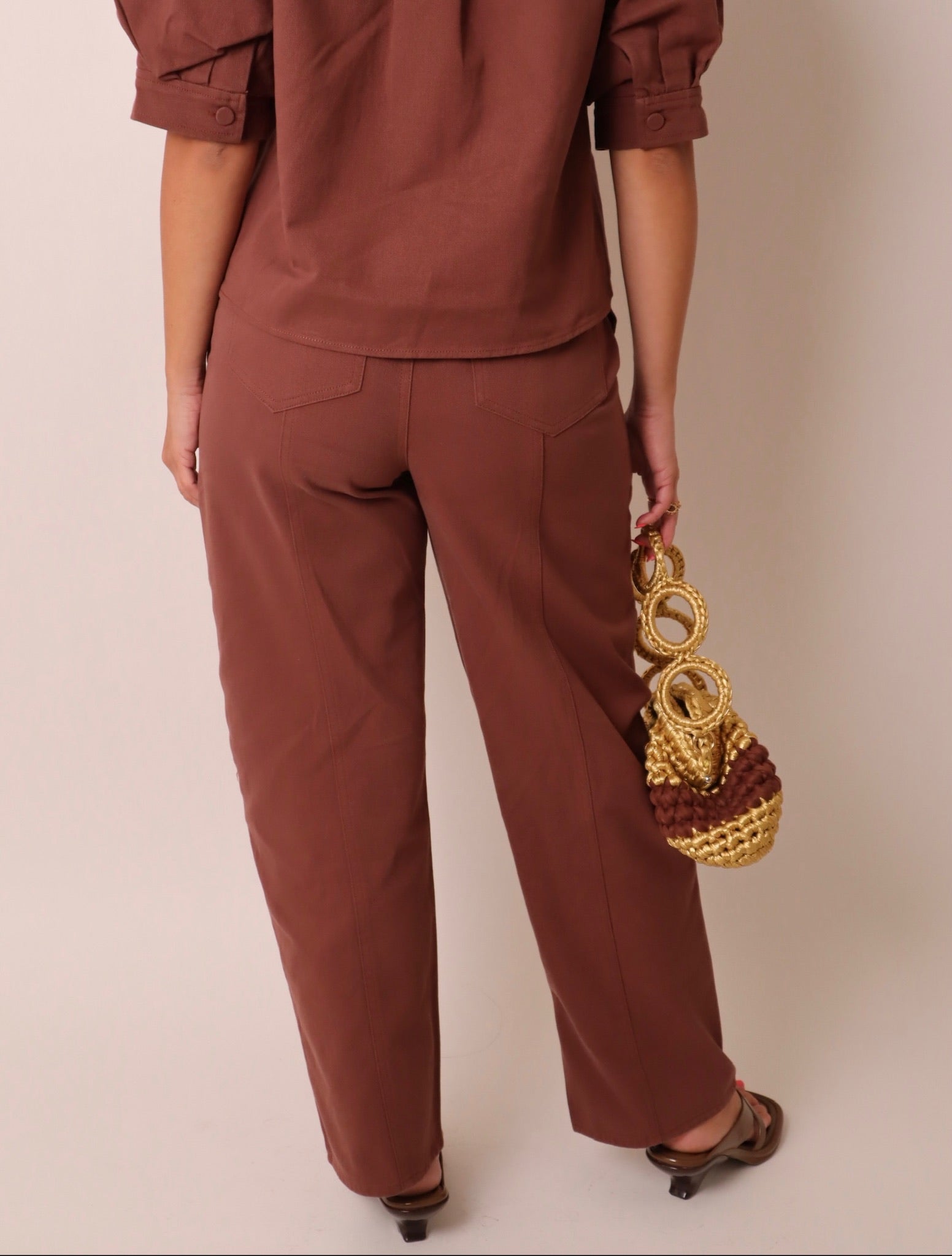 Embroidered High Rise Barrell Leg Pants