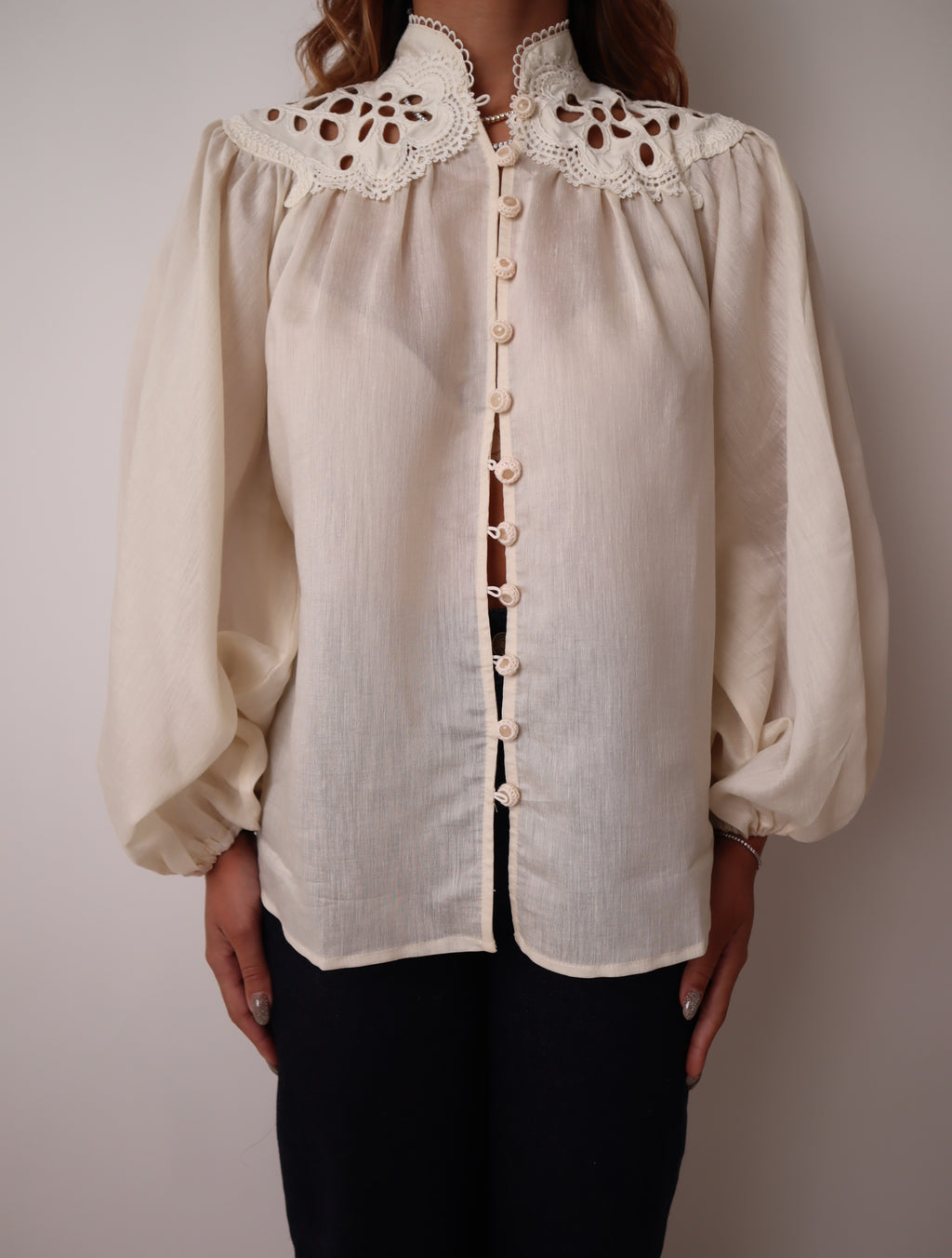 Eyelet Lace Long Sleeve Blouse