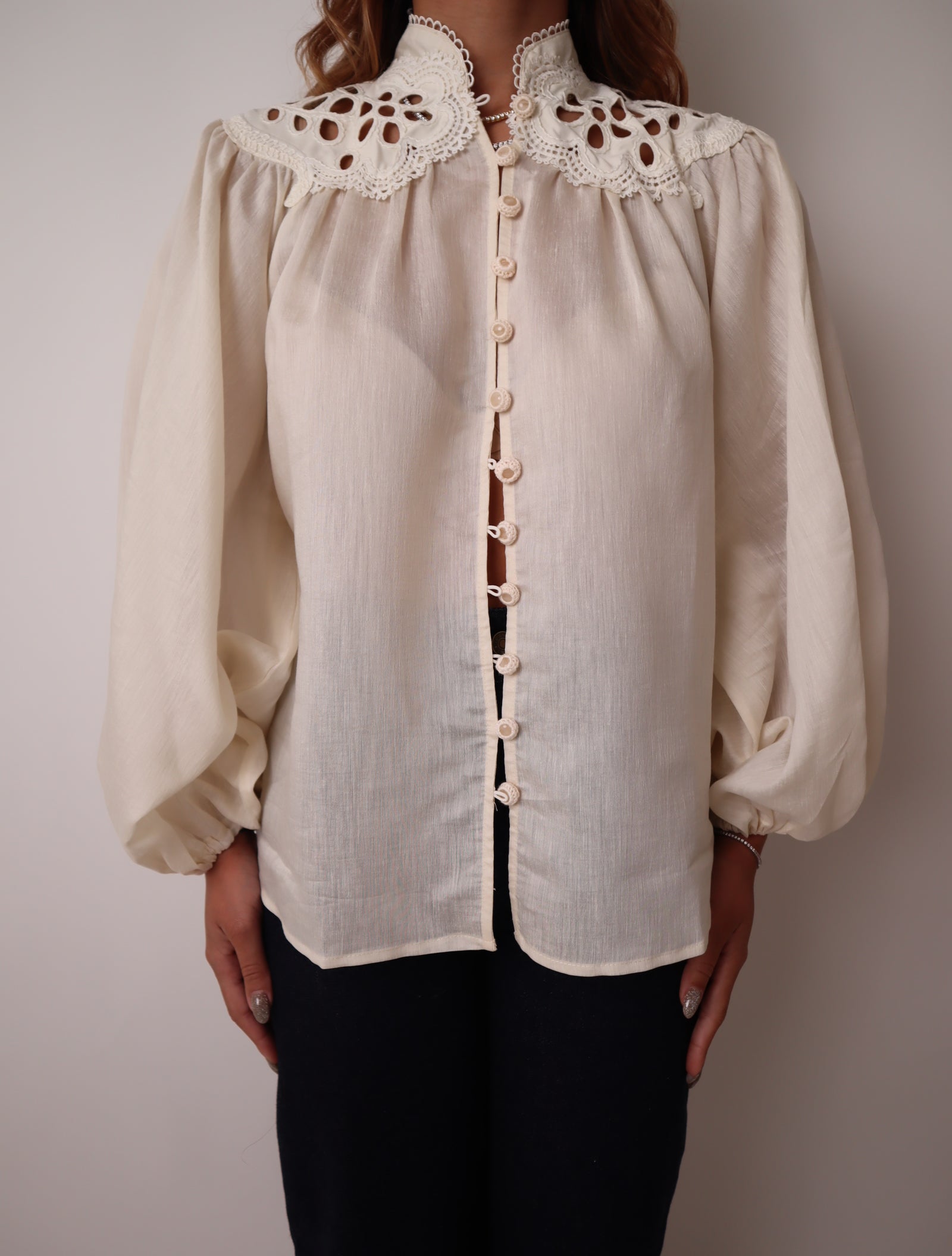 Eyelet Lace Long Sleeve Blouse