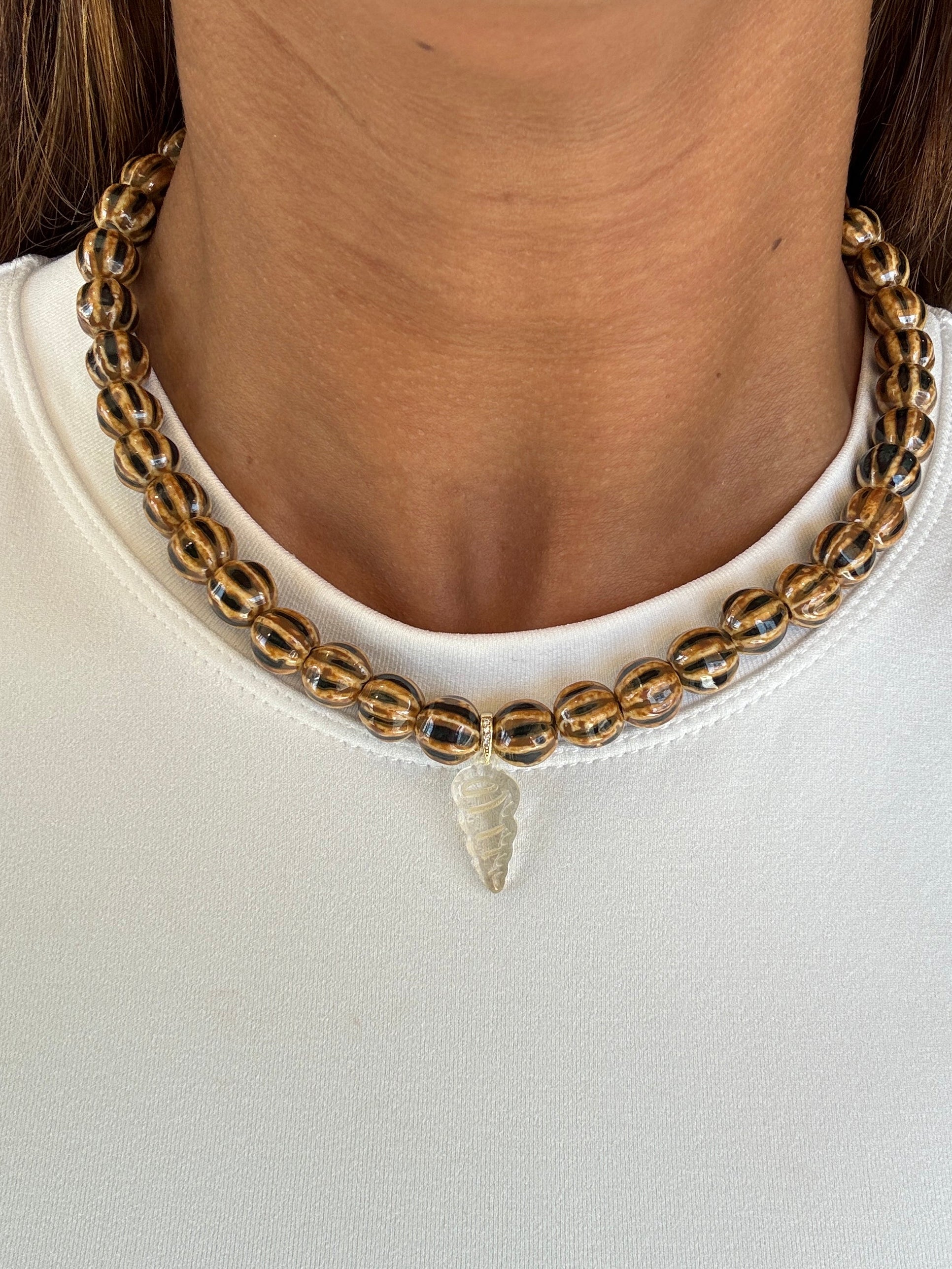 Beaded Seashell Charm Necklace