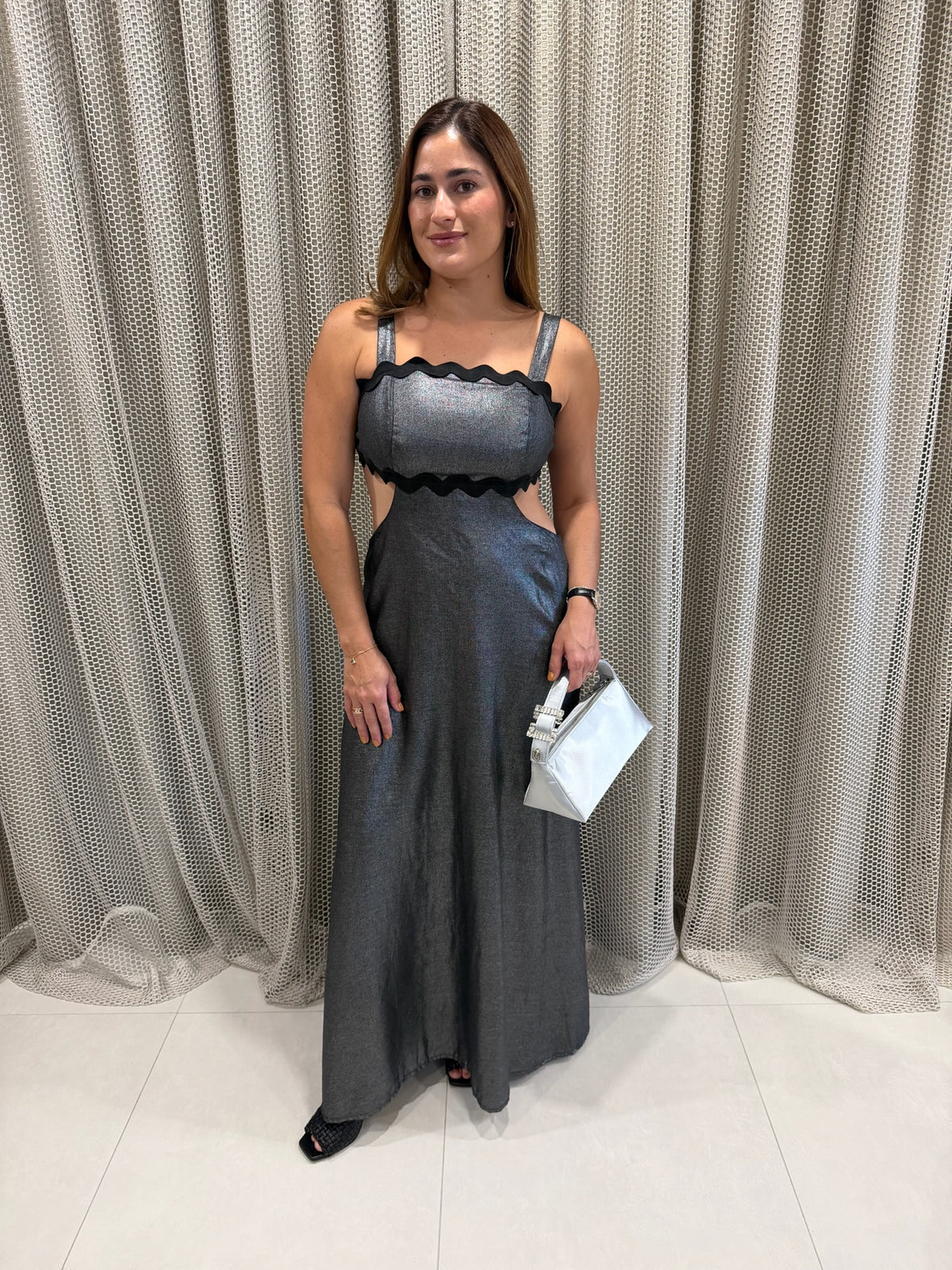 Serena Halter Dress Metallic Black