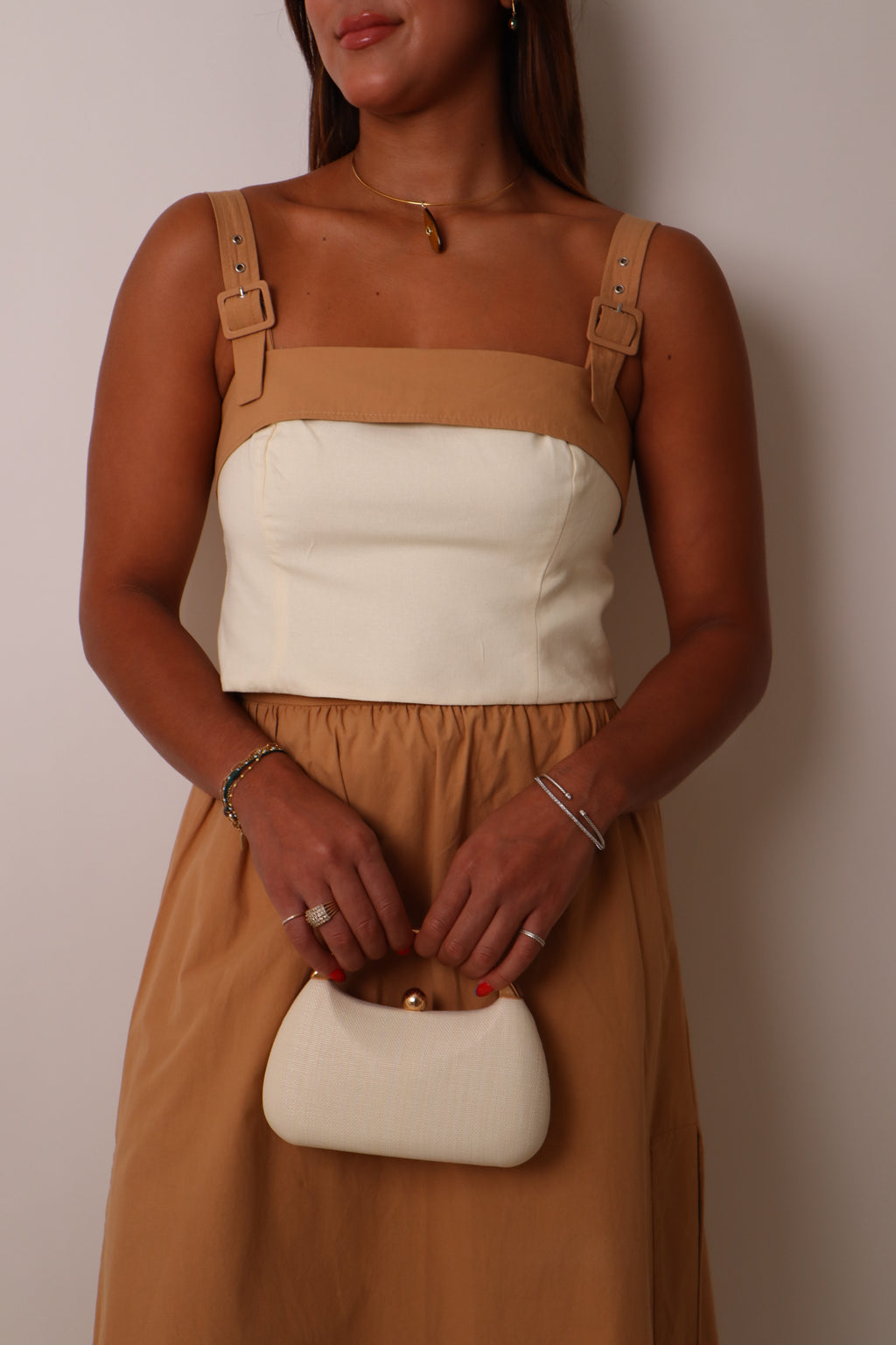 Bicolor Buckled Linen Blouse