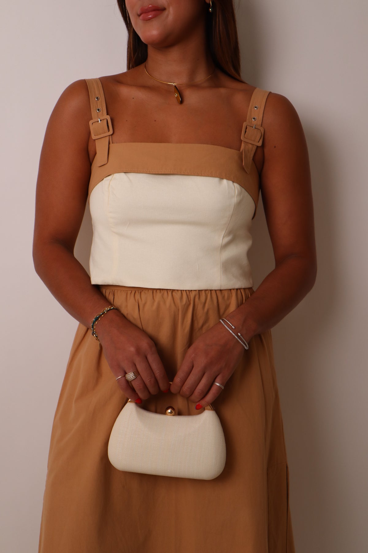 Bicolor Buckled Linen Blouse