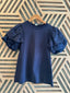 Navy Volume Sleeves Top