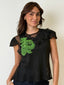 Black Tulle Short Sleeve Lace Blouse