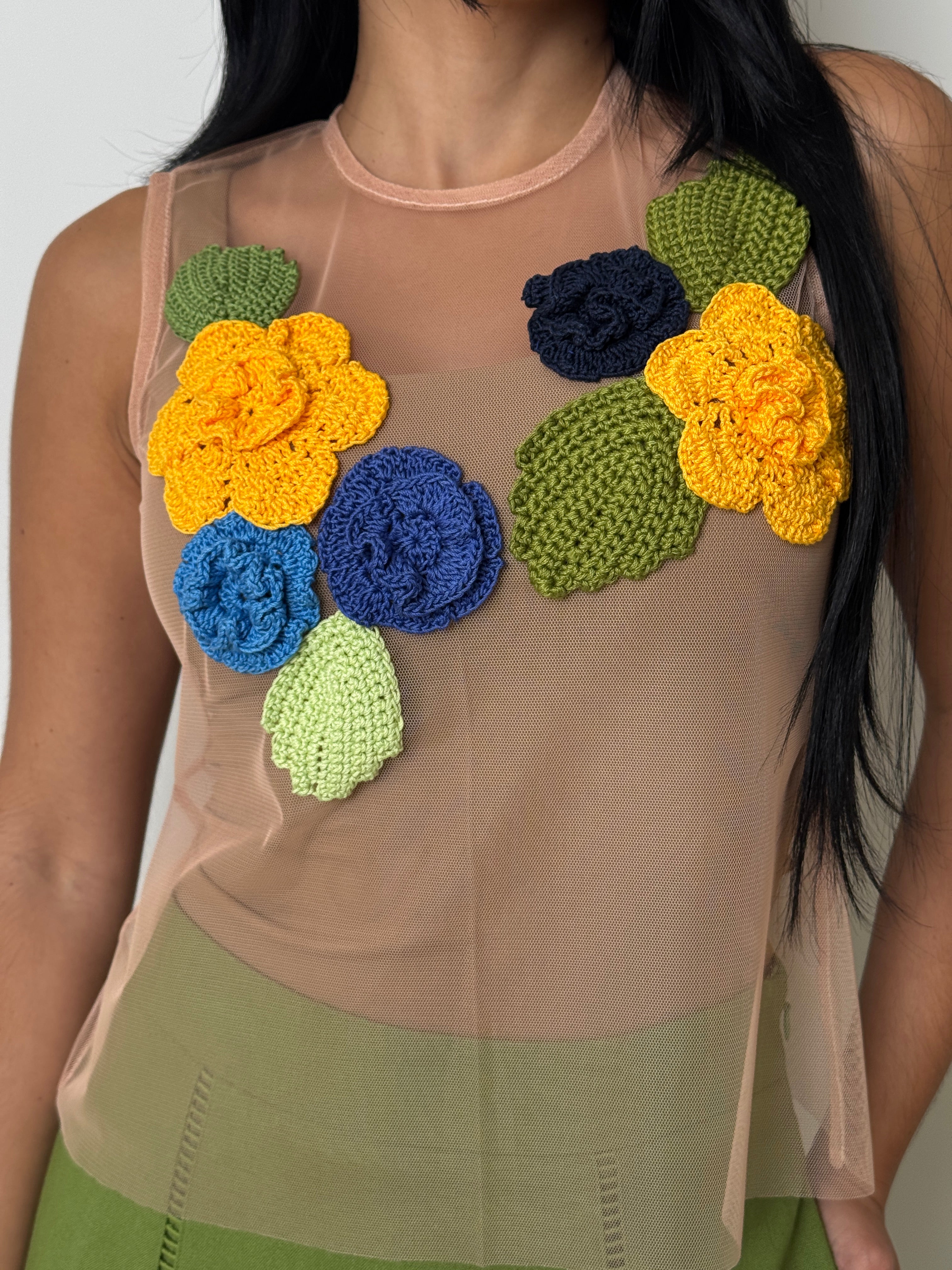 Crochet Multicolor Flowers Mesh Top