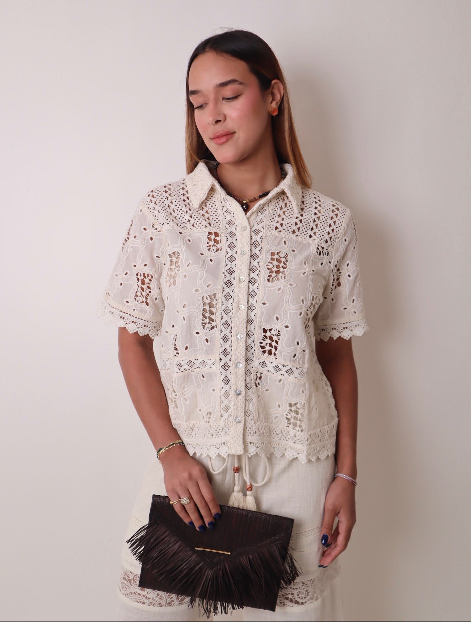 Cropped Sleeve Crochet Top