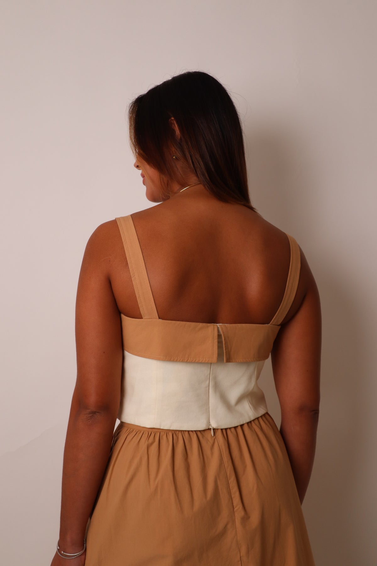 Bicolor Buckled Linen Blouse