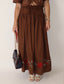 Brown Embroidered Flowers Skirt