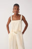 Beige Sleeveless Beading Linen Blouse
