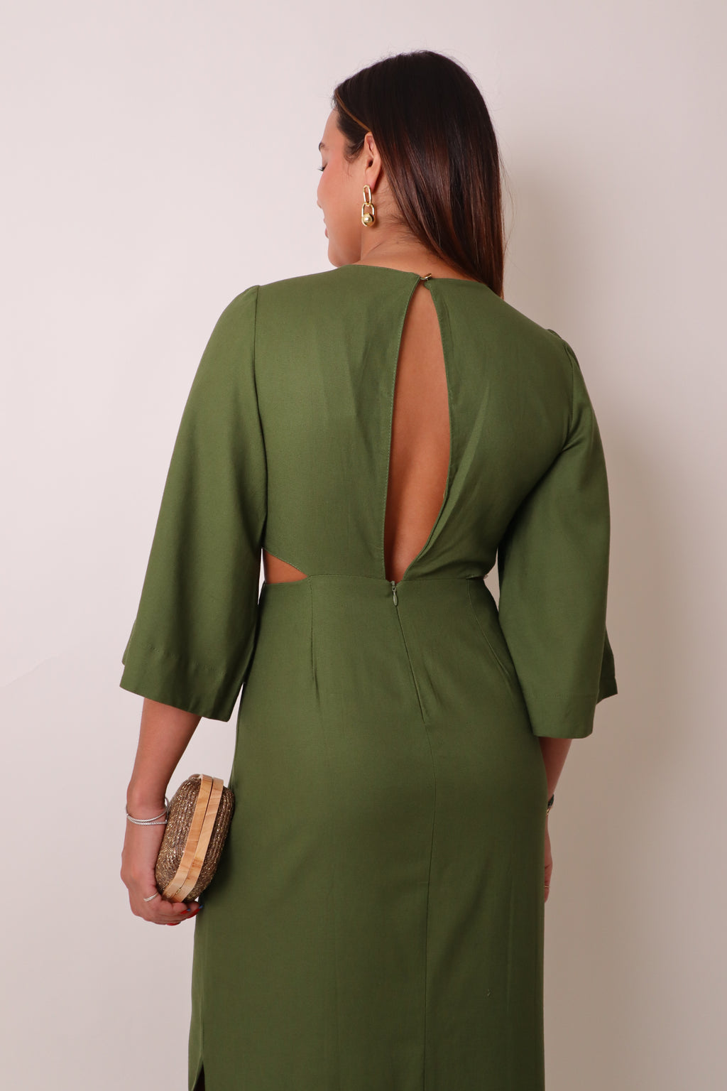 Green Cut-Out Linen Maxi Dress