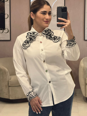 White Butterfly Collar Top