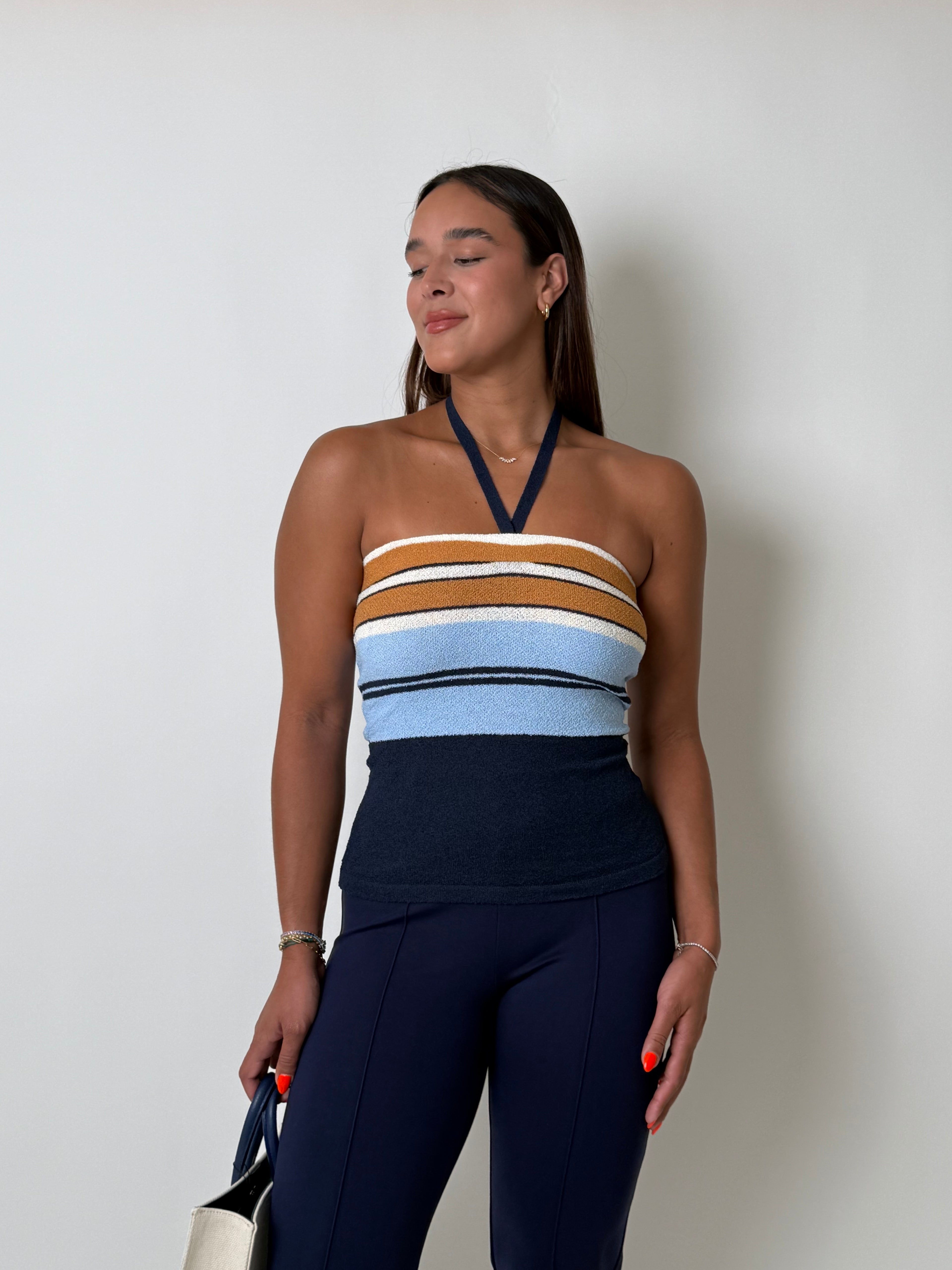 Terry Knit Halter Neck Tank Top