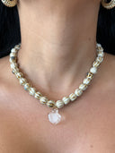 Beaded Conch Charm Necklace Beige
