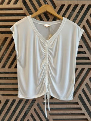 White Rushed Front Top