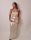 Metallic Cream Flowers Long Dress