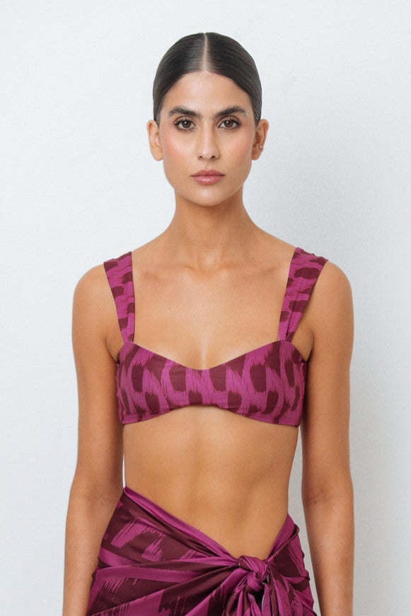 Burgundy Print Bikini Top