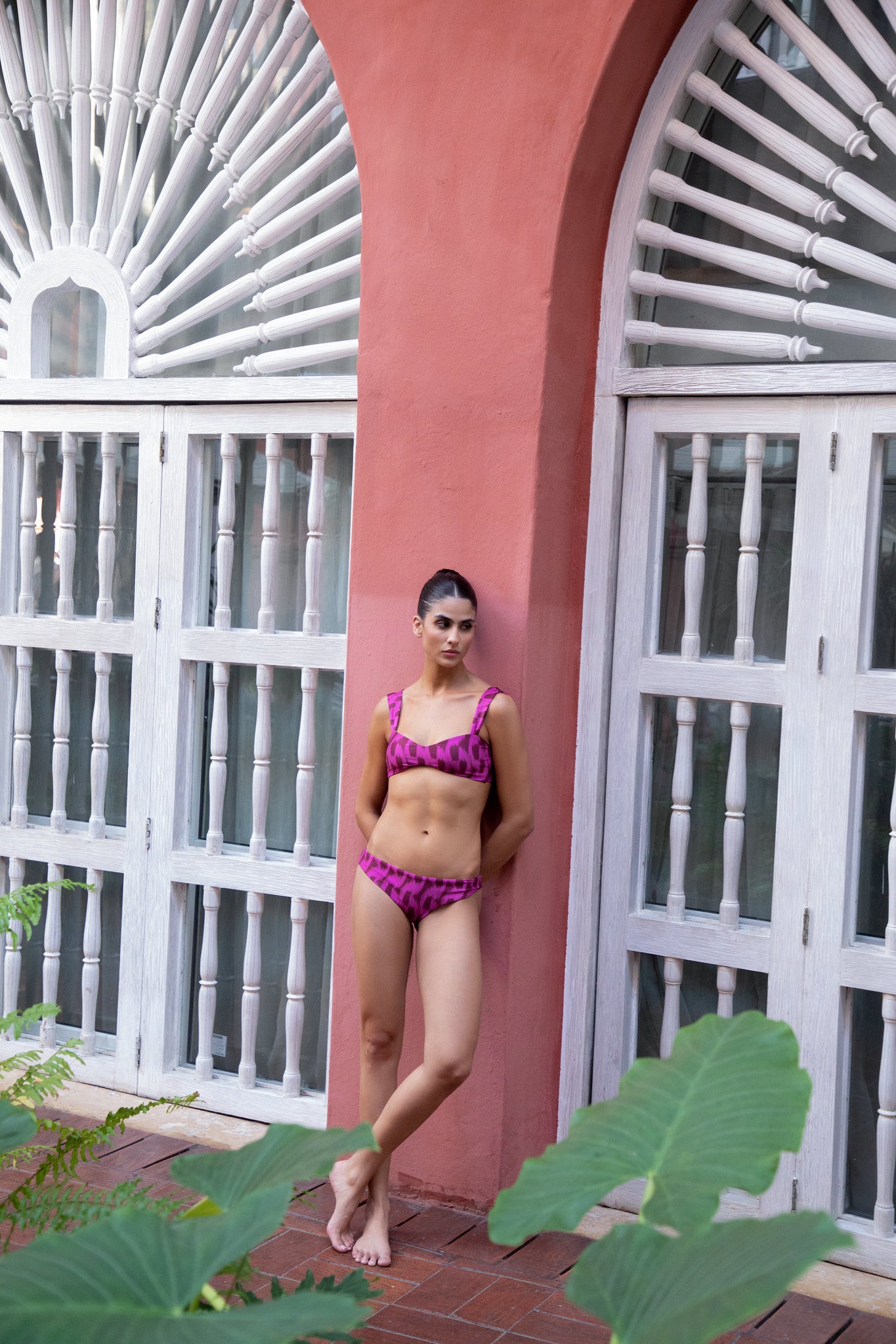 Burgundy Print Bikini Top