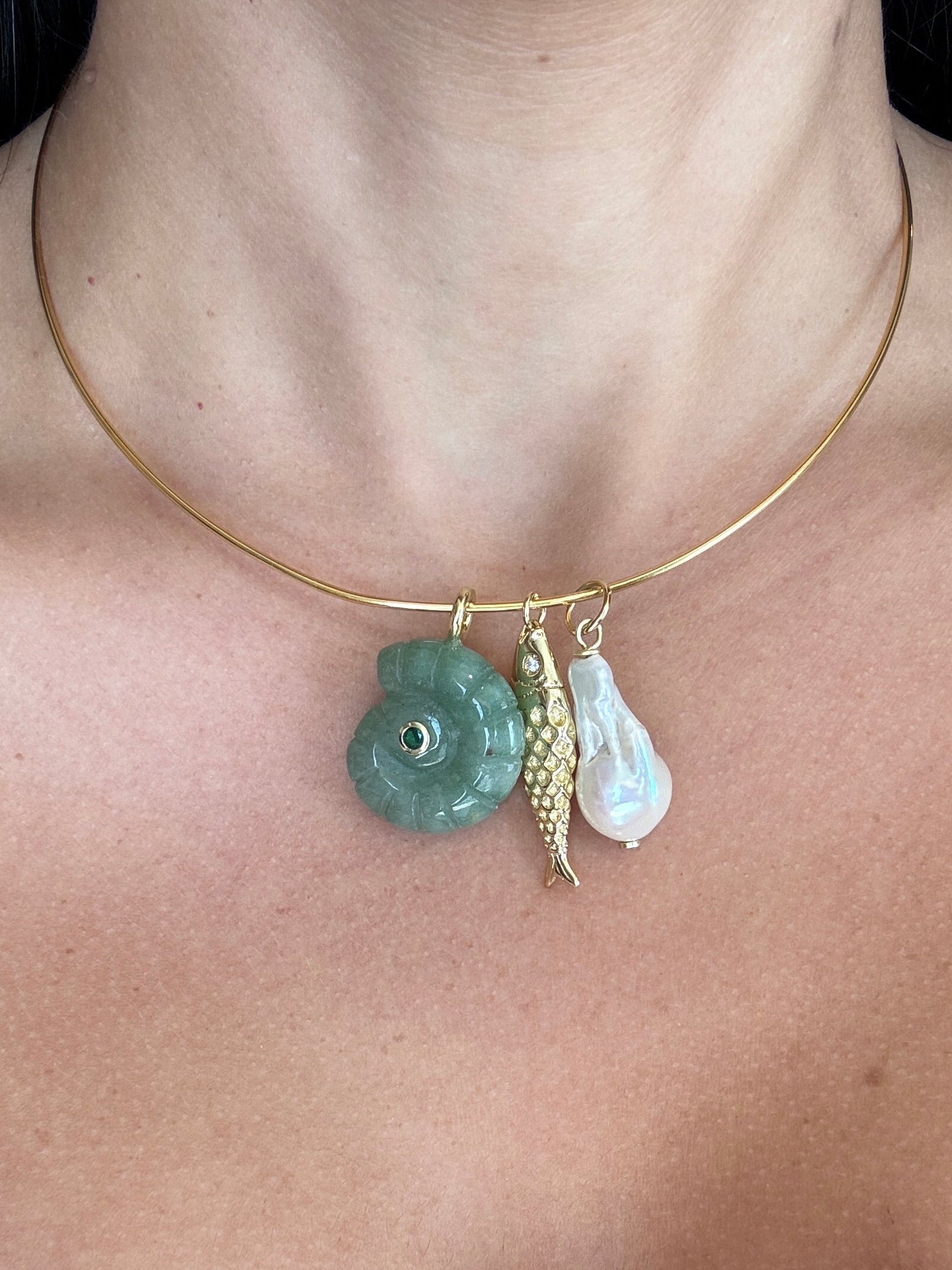 Green Quartz Multi Charm Choker