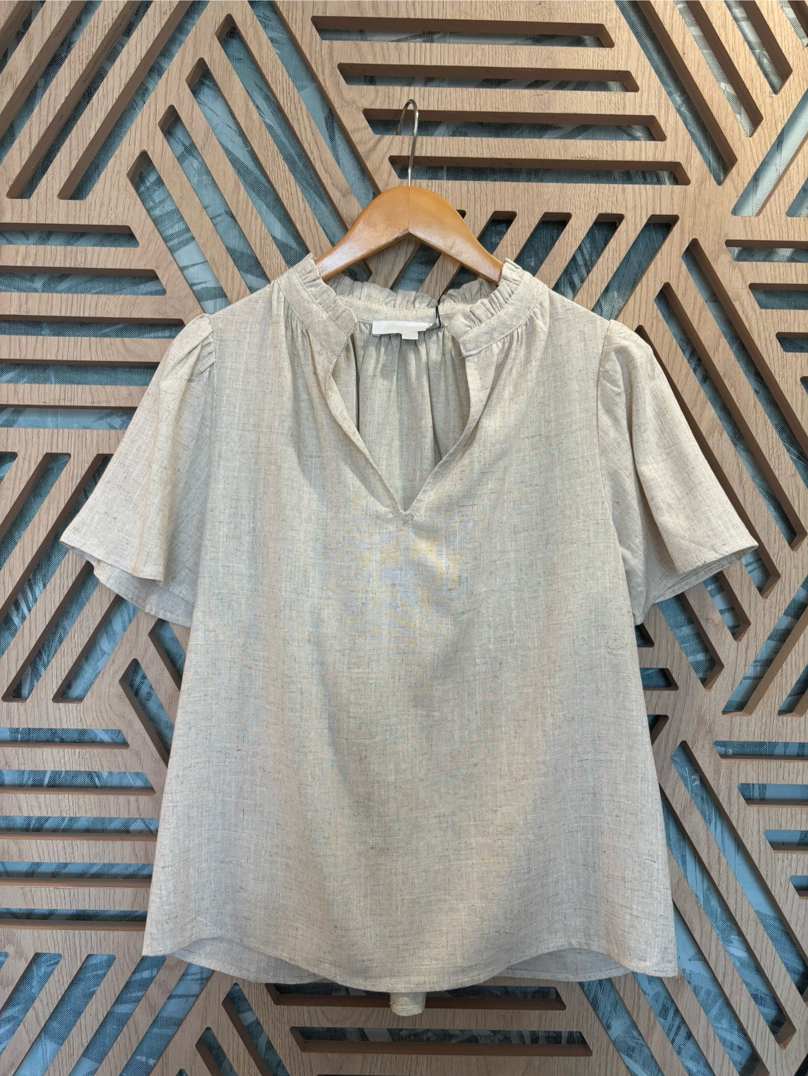 Cream Ruffle Neck Top