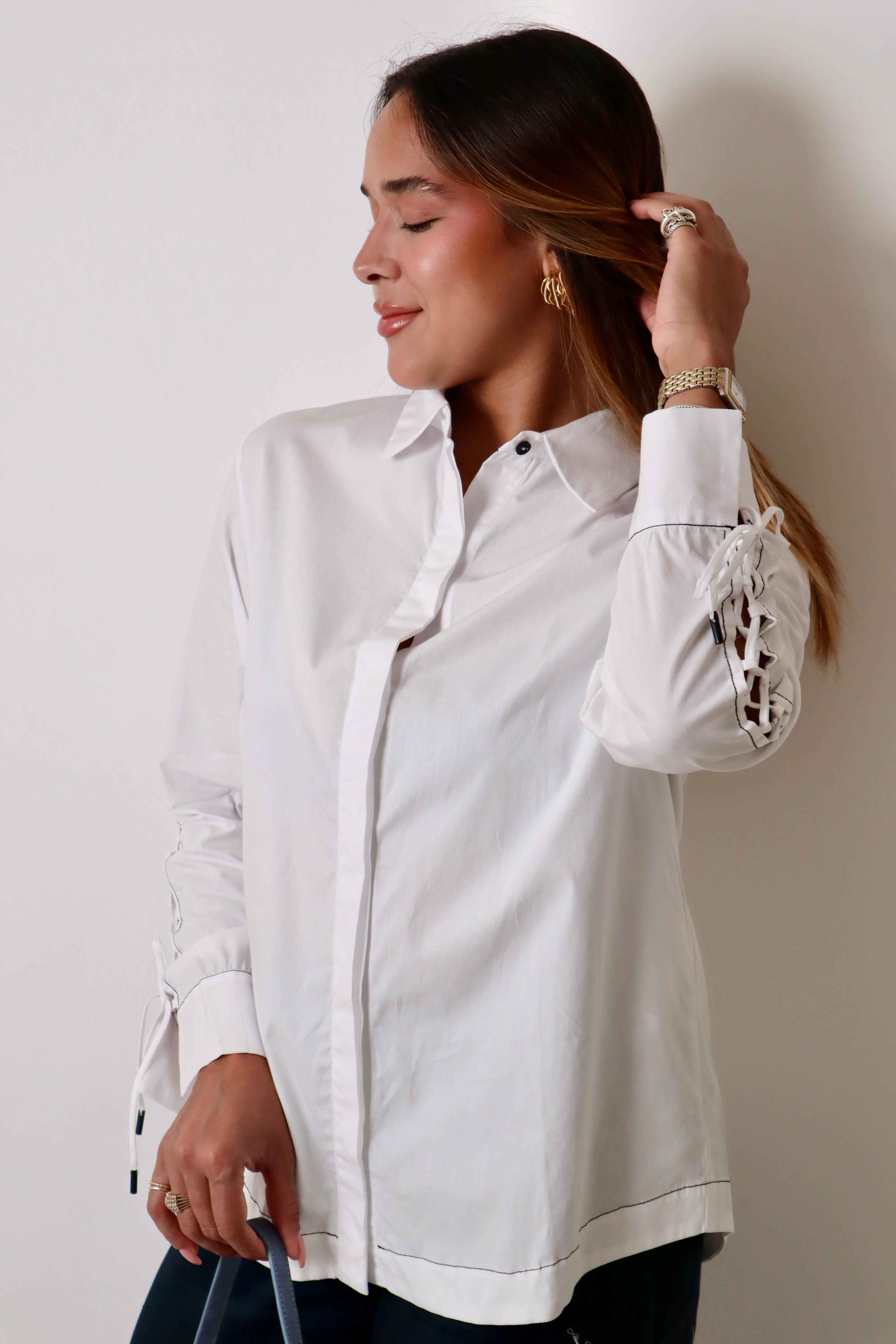 Lace-up Detail Poplin Shirt