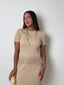 Round Neck Short Sleeve Fitted Ribbed Sweater Top