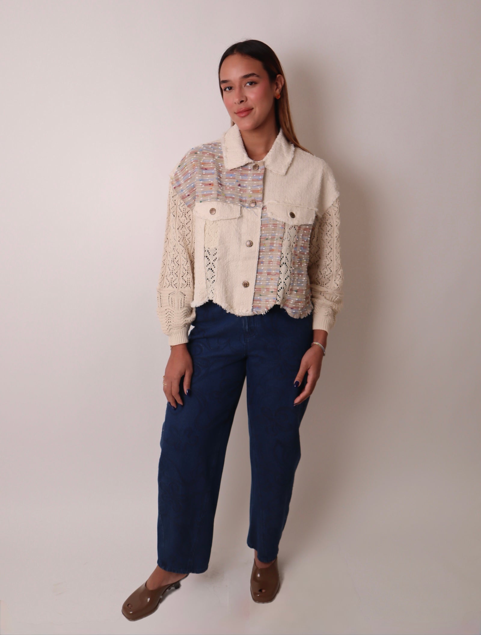 Mix Media Cropped Jacket
