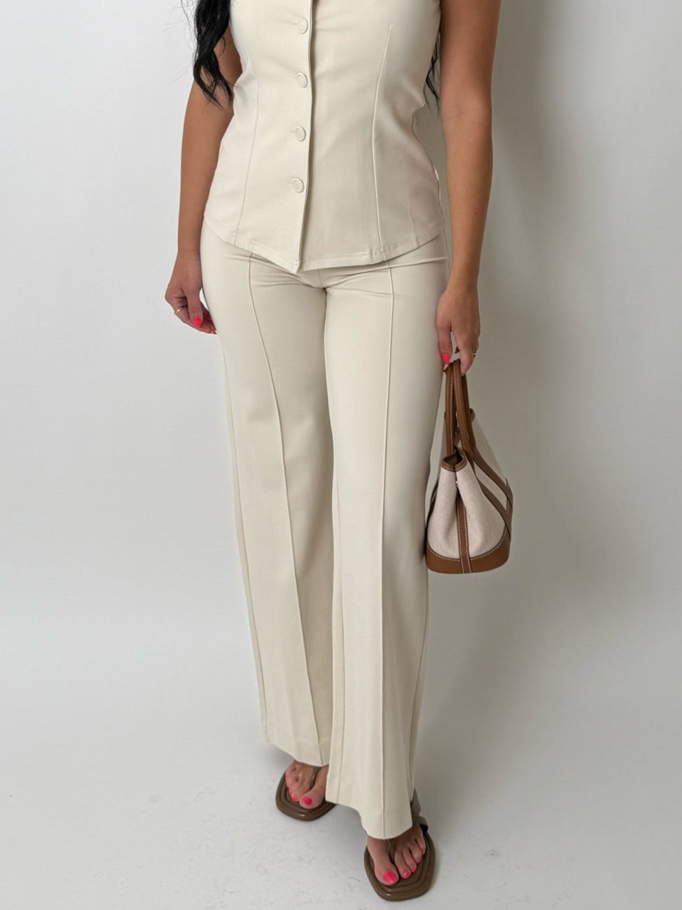 Ponte High Rise Pintuck Seam Wide Leg Pants
