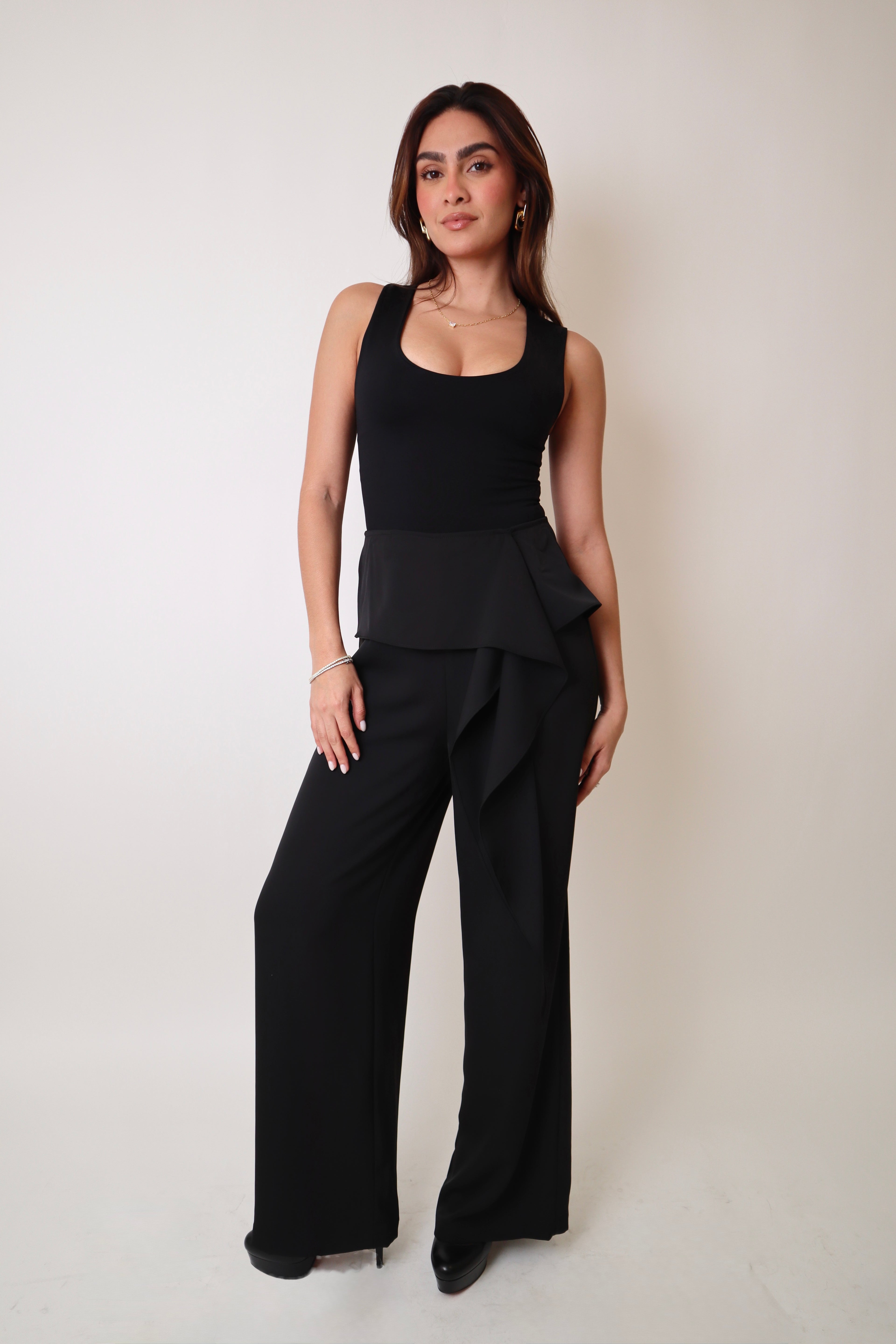 Black Side Ruffle Detail Pant