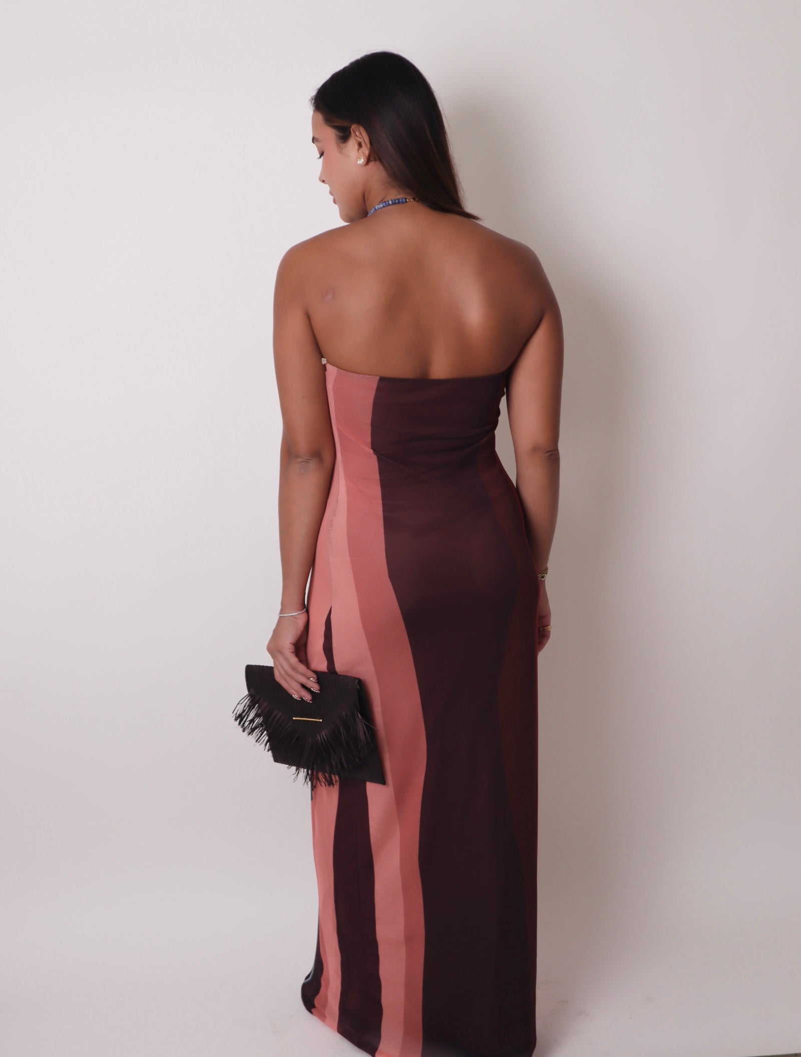 Multicolor Strapless Mesh Maxi Dress