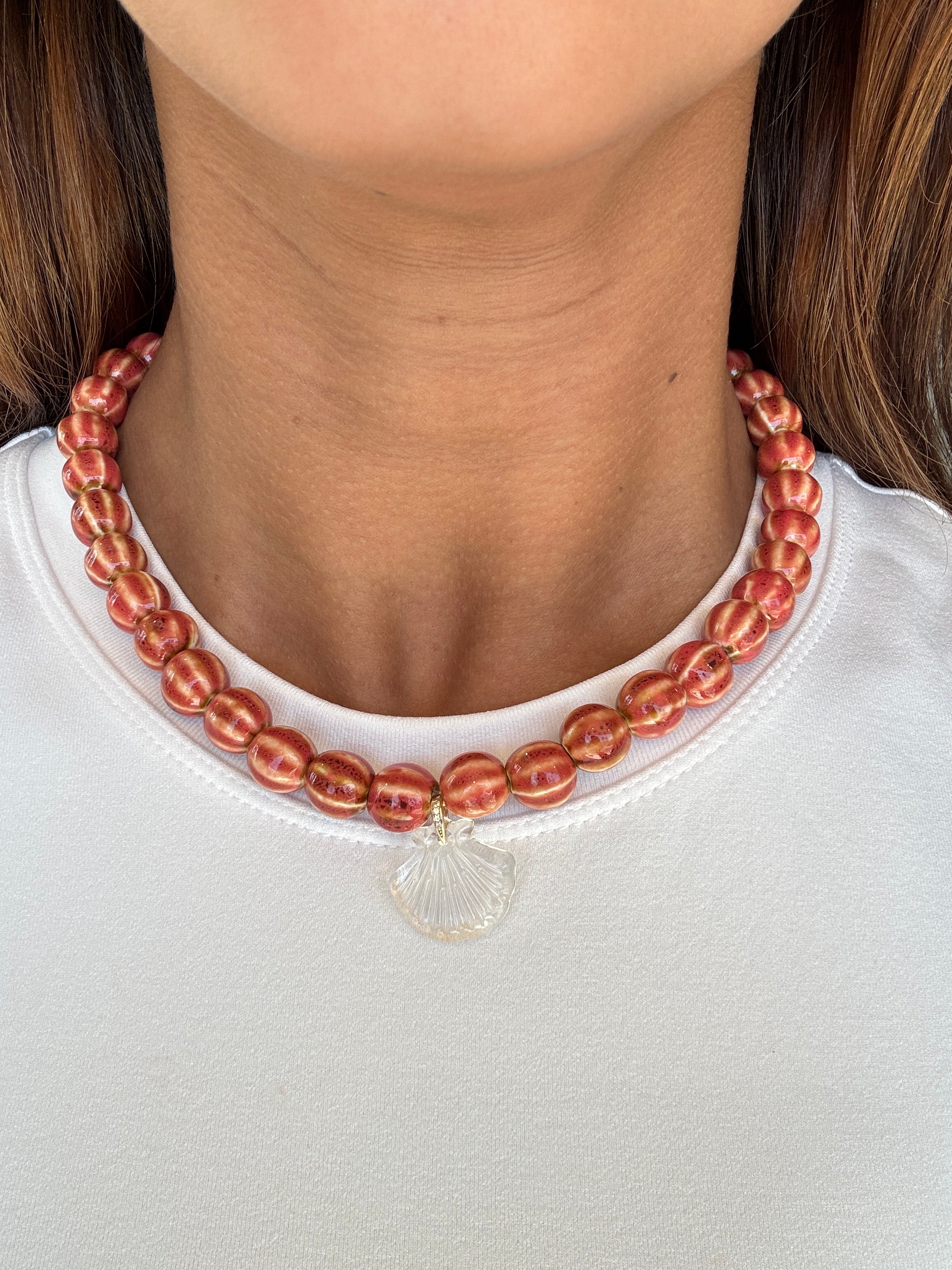 Beaded Conch Charm Necklace