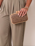 Tweed Bamboo Clutch Brown
