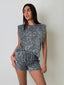 Grey Sequins Sleeveless Top