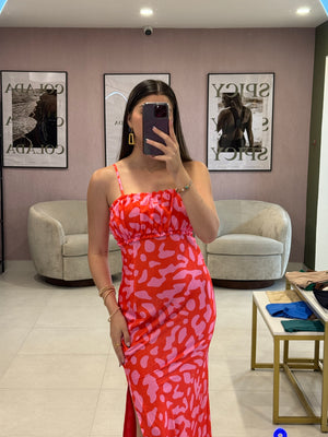 Red & Pink Maxi Slip Dress