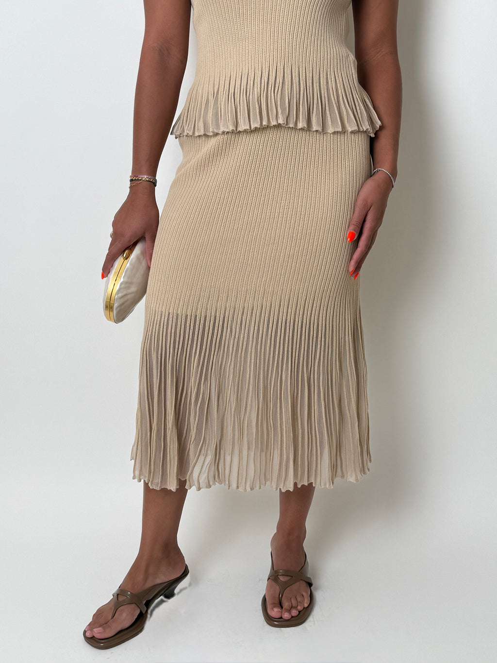 High Rise Ribbed Sweater Flared Midi Skirt