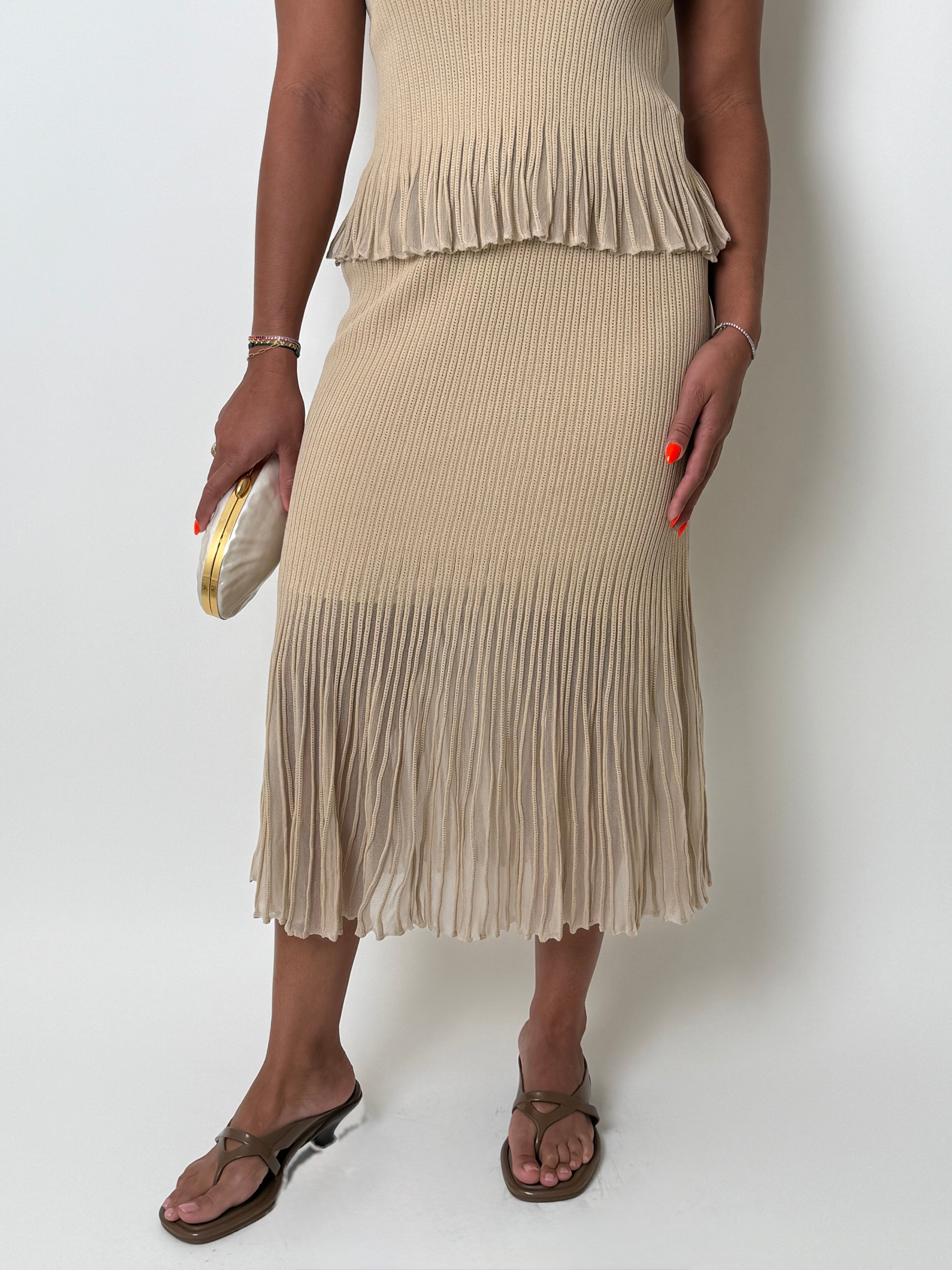 High Rise Ribbed Sweater Flared Midi Skirt